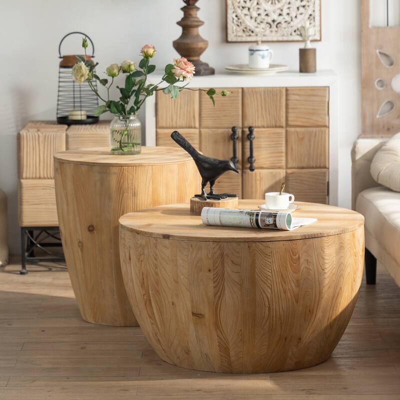 31.50"Vintage Style Bucket Shaped Coffee Table - Natural