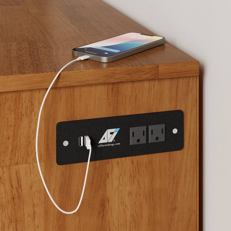 Marion Queen Murphy Bed Chest with 6" Mattress, Storage Drawer & Built-In Charger