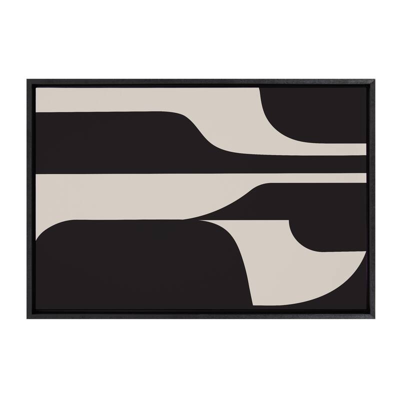 Kate and Laurel Sylvie Eye Catching Sleek Abstract 6 Black and Beige Framed Canvas by The Creative Bunch Studio