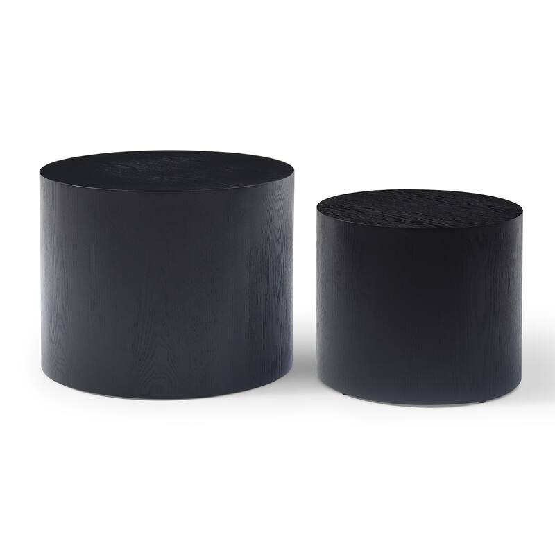 Wood Grain Coffee Table Set of 2 Round Nesting Side Table Lightweight End Table Modern Accent Table, No Assembly Required