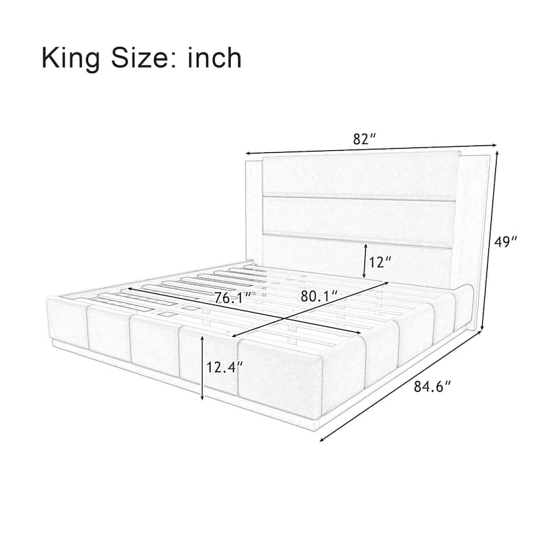 Velvet Upholstered Platform Bed Frame with 49" High Headboard, Stable Solid Wood Base, Wooden Slat Support, Noise-Free Structure