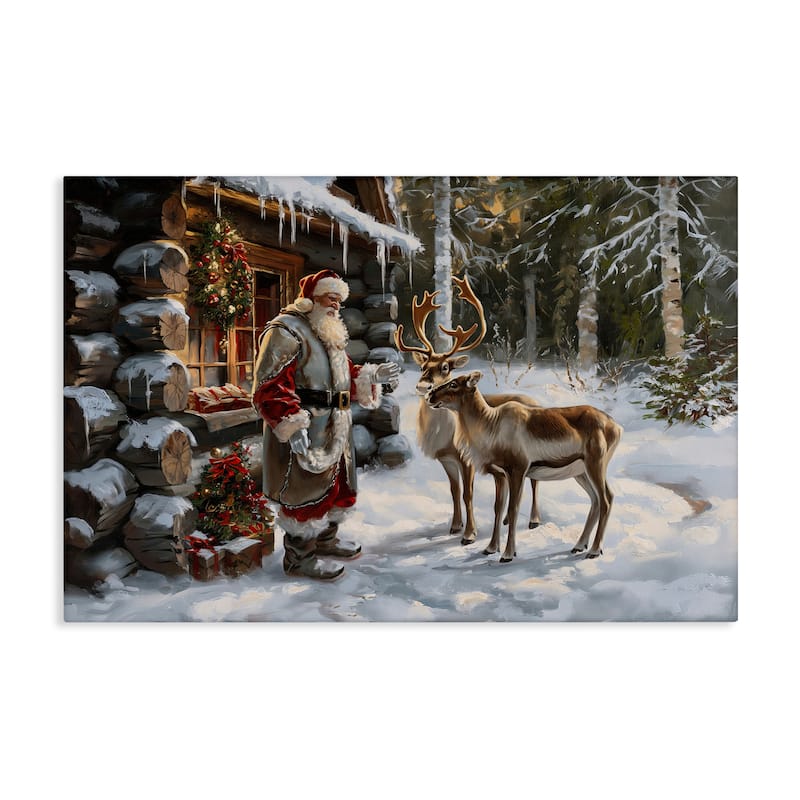 Stupell Santa's Cabin with Reindeer Canvas Wall Art Design By Imagine It Images - 36 x 24