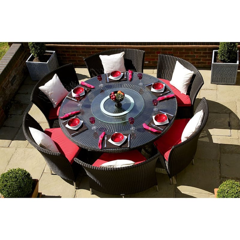 Manhattan Comfort Nightingdale Black 7-Piece Rattan Outdoor Dining Set with Green Cushions