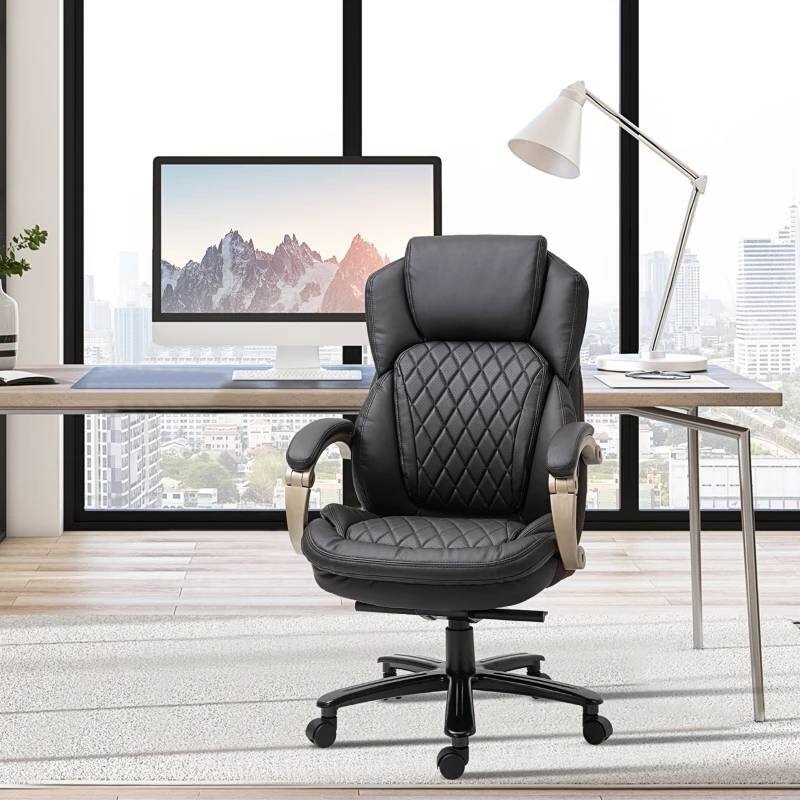 Big and Tall Diamond Stitch Executive Office Chair 350 lbs Capacity Adjustable Height Ergonomic Faux Leather with Swivel