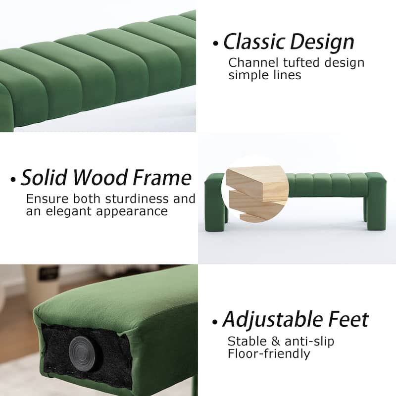 Upholstered Bedroom Bench Tufted Entryway Bench Modern End of Bed Bench Dining Bench with Gold/Black Metal Legs for Window
