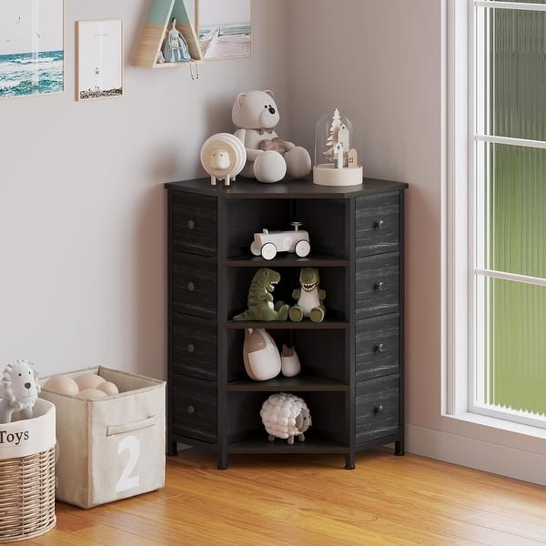 corner dresser for bedroom LUMTOK 8 Drawers with Storage Fabric Drawers and Open Shelves Small SpaceBedroomEntrywayLiving Room (Black Wood Veins) : Home & Kitchen in sensitivity adjustable mic 8-Drawer Corner Dresser with Storage