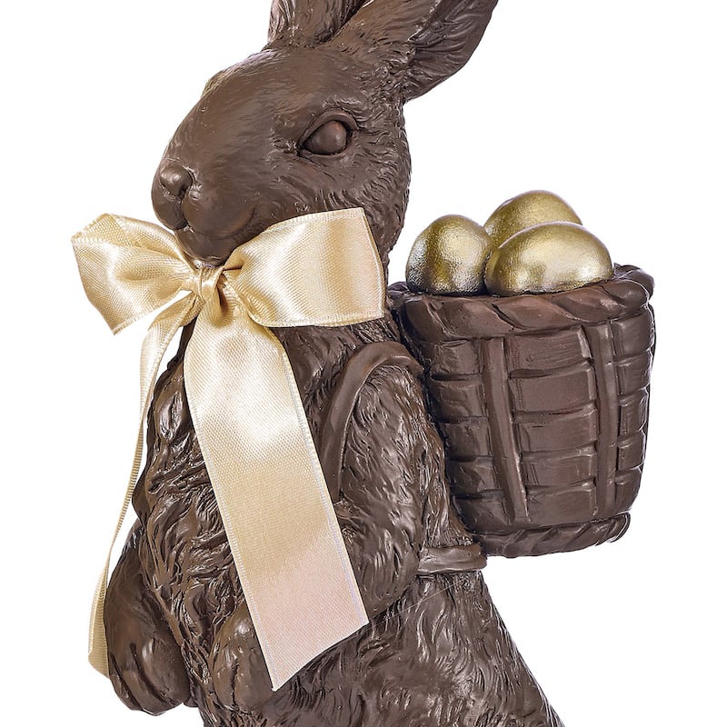 10" Resin Chocolate Bunny With Basket And Eggs