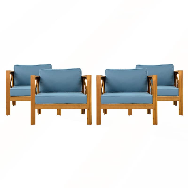 Outdoor Acacia Wood Club Wooden Armchair with Cushions Set of 2