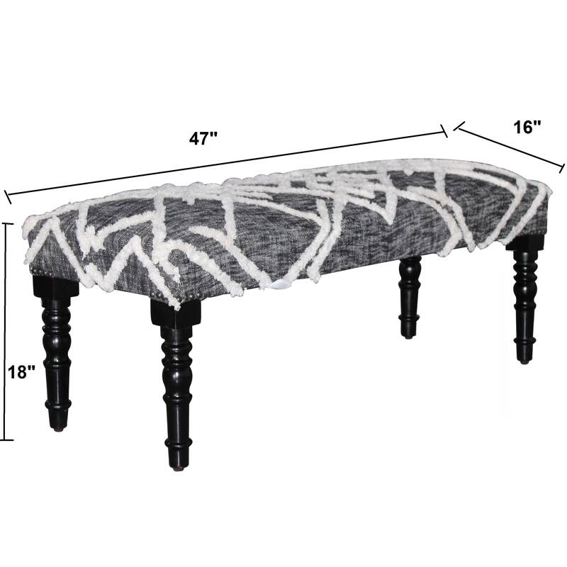 Sevita Tufted Geometric Diamond and Distressed Bench 16"W x 47"L x 18"H - 1'6" x 3'11" x 1'4"