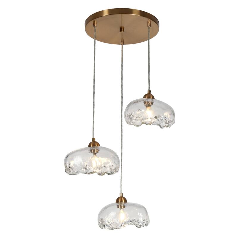 Modern 3-Light Cluster Chandelier Gold Island Pendant for Dining Room Kitchen Island - W17.7" x H67" Max