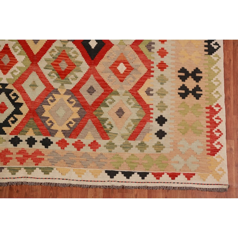 Geometric Kilim Oriental Area Rug Hand-Woven Tribal Wool Carpet - 8'0"x 11'3"