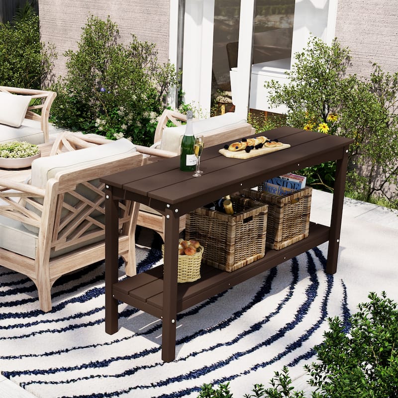 Laguna Hdpe All Weather Outdoor Patio Two Shelf Table - Dark Brown