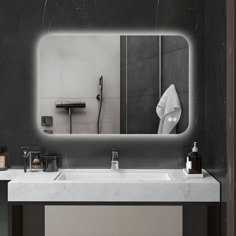 Square Rounded-Corner LED Anti-Fog Mirror, Suitable for a Variety of Styles - 24X36