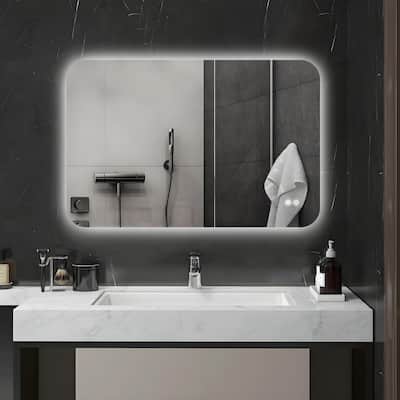 Square Rounded-Corner LED Anti-Fog Mirror, Suitable for a Variety of Styles