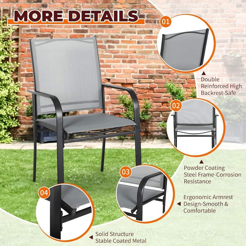 Outdoor Patio Metal Textilene Dining Chairs with Armrest Set of 2