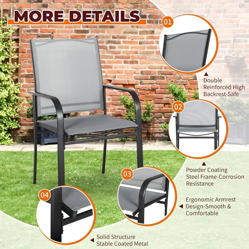 Outdoor Patio Dining Chairs Set of 4, Metal Frame Textilene Fabric Chairs with Armrest