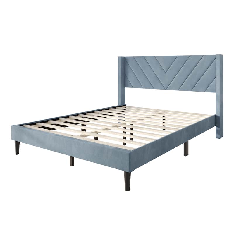 CraftPorch Sophisticated Wingback Upholstered Velvet Bed