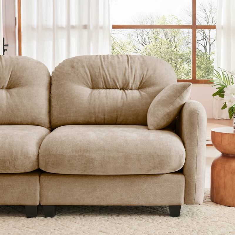 Sectional Sofa with Tufted Backrest, Chaise Lounge Sofa with 2 Throw Pillows, Four-Seater Recliner Sofa for Living Room