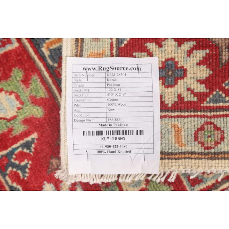 Geometric Yellow Kazak Accent Rug Handmade Traditional Wool Carpet - 2'8" x 4'0"