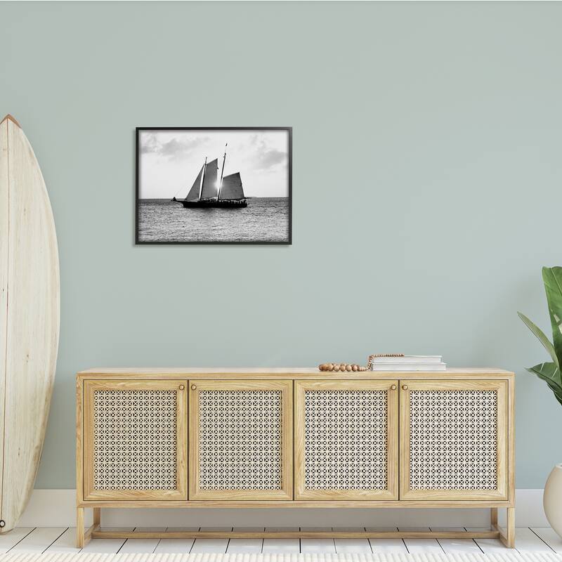 Stupell Traditional Ship Sailing Across Ocean Black White Photography Framed Wall Art