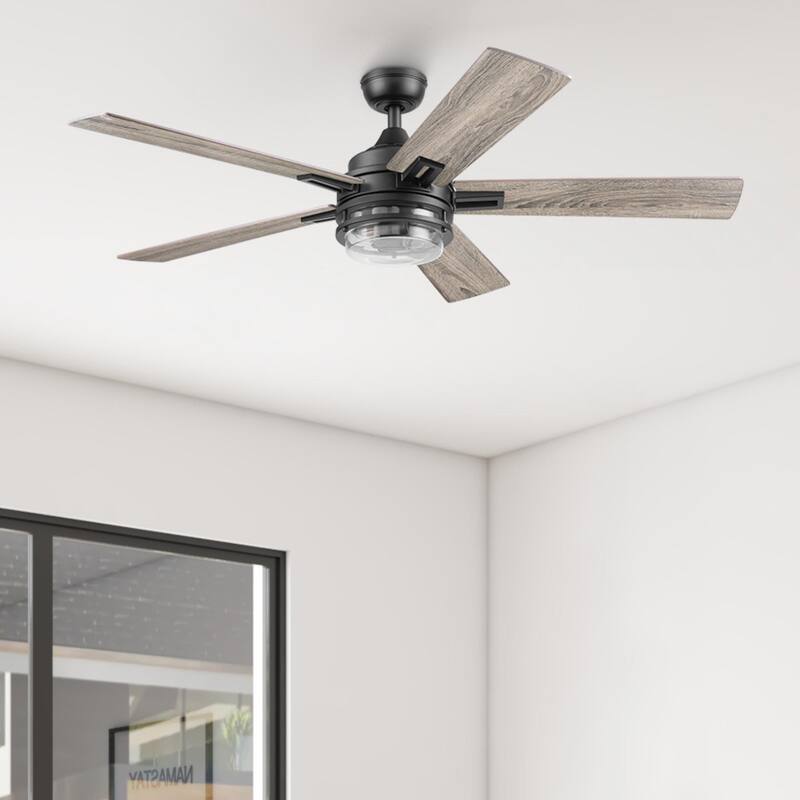 52" Honeywell Myers Park Contemporary Indoor LED Ceiling Fan with Light, Remote Control, Dual Finish Blades - Matte Black - Hardwired