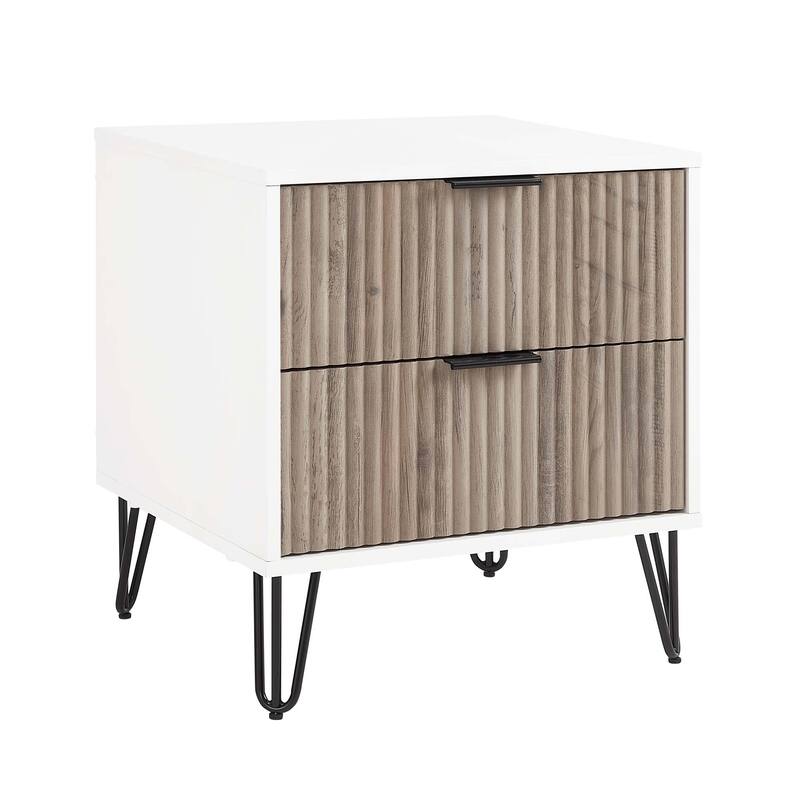 Fluted Nightstand with 2 Drawers Metal Legs Tool Free Assembly