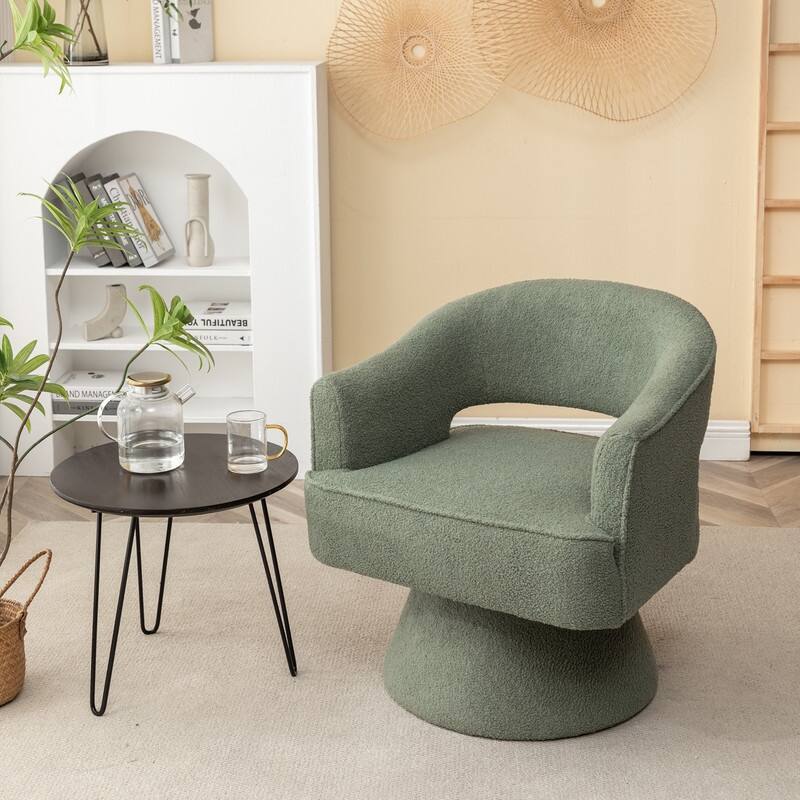 SEYNAR Modern Glam Open Back Velvet Upholstered Round Swivel Accent Arm Barrel Chair for Living Room - Green