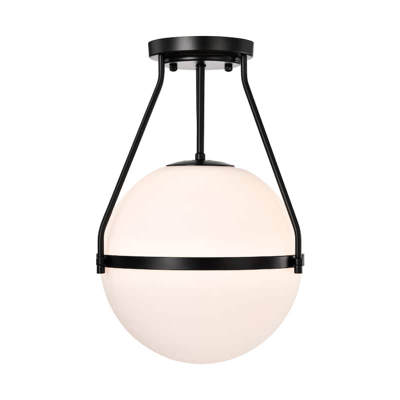 Matte Black Contemporary Semi-Flushmount Ceiling Lamp Metal with Frosted Globe