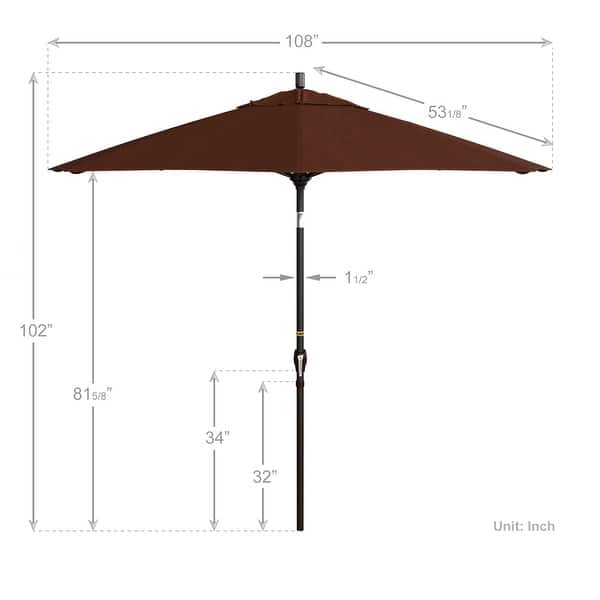 dimension image slide 10 of 20, Pompano 9ft Crank Lift Push Button Tilt Round Patio Umbrella by Havenside Home, Base Not Included