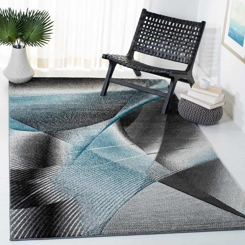 SAFAVIEH Hollywood Verbena Mid-Century Modern Abstract Rug - 6'7" Square - Grey/Blue