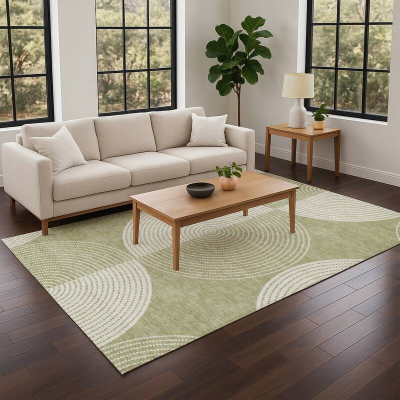 Machine Washable Indoor/ Outdoor Geo Circles Chantille Rug