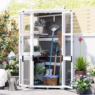 63'' Height Garden Wood Storage Cabinet Outdoor Tool Storage Shed