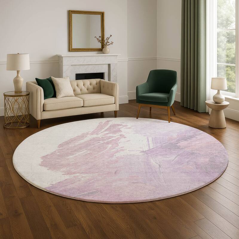 Premium Washable Super Soft Modern Brushstrokes Mayfield Rug - 8' x 8' - Lavender