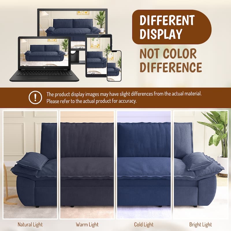 Homy Casa 73.2''/94.5" Queen/King Pull Out Sofa Bed, 3-in-1 Corduroy/Velvet Sleeper Couch