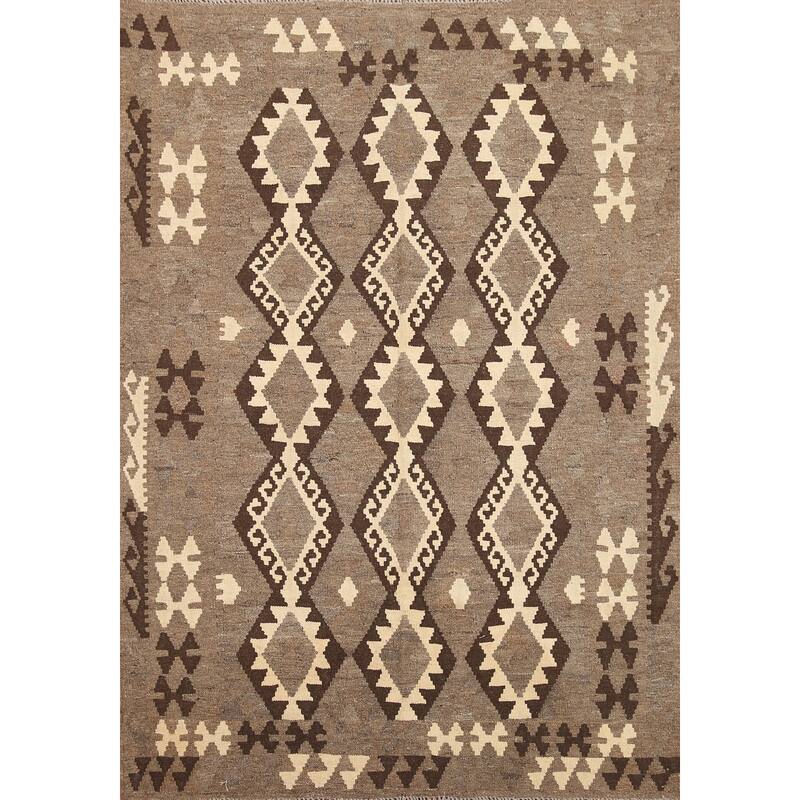 Hand Woven Oriental 100% Wool Carpet Southwestern Geometric Brown Kilim Area Rug - 6' 1'' X 4' 9''
