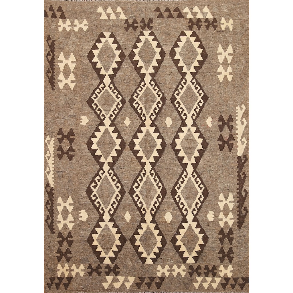 Hand Woven Oriental 100% Wool Carpet Southwestern Geometric Brown Kilim Area Rug - 6' 1'' X 4' 9''