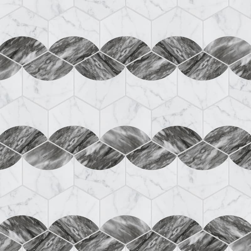 Merola Tile Classico Bardiglio Hex Moon Dark 7" x 8" Porcelain Floor and Wall Tile