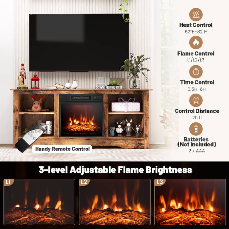 Gymax 58'' TV Stand w/18'' Electric Fireplace Heater, Adjustable
