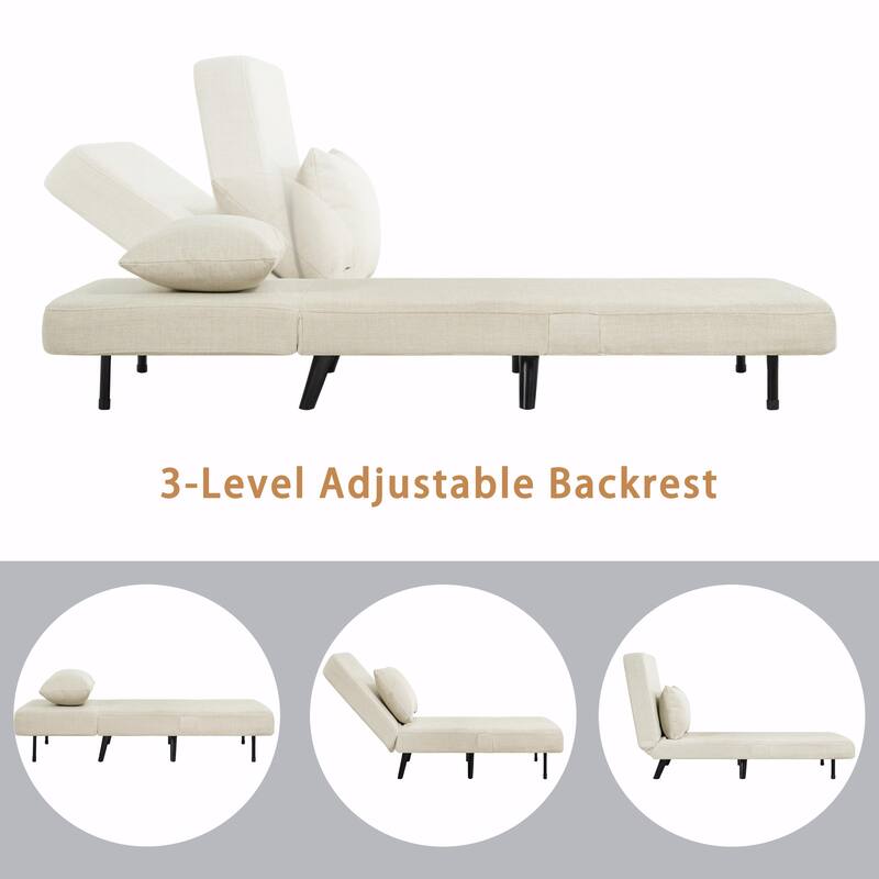 3 in 1 Foldable Linen Chaise Lounge with Adjustable Backrest, Footrest & Detachable Pillow