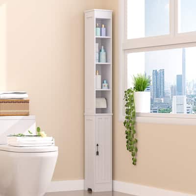 VECELO 70.86 inch Bathroom Floor Cabinet with 1 Door & 4 Shelves Floor Cabinet, Freestanding Bathroom Cabinet
