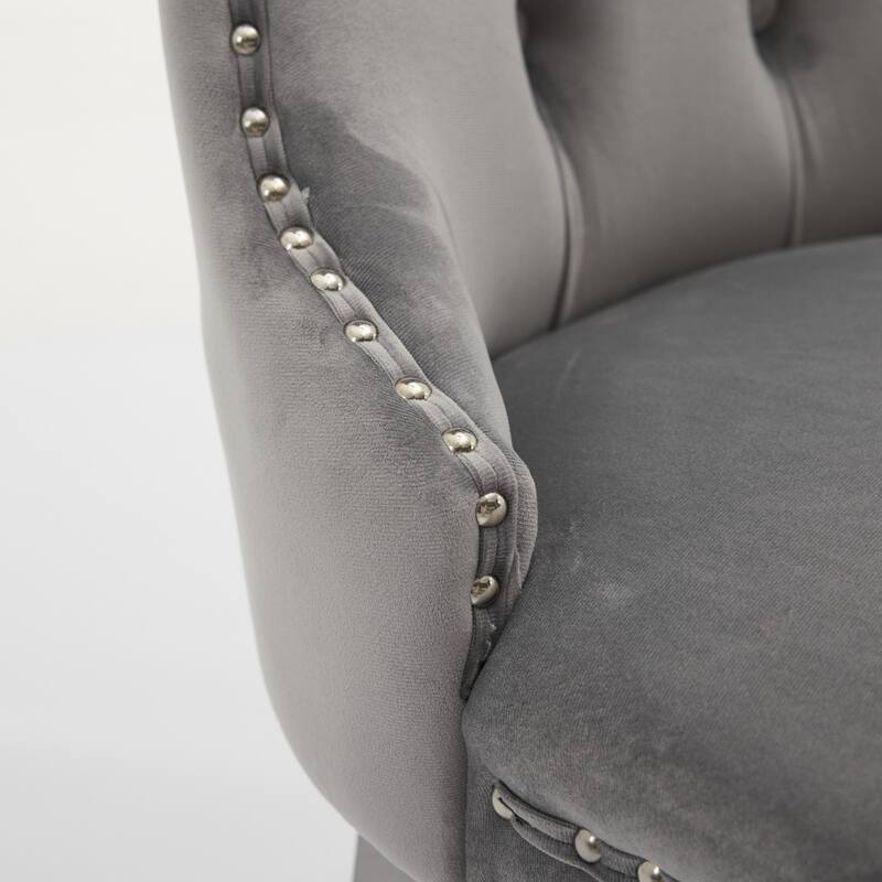 Velvet Upholstered Dining Chairs Set of 2, Kitchen Chairs with Nailhead Trim & Metal Pulling Ring, Accent Chair with Wood Legs