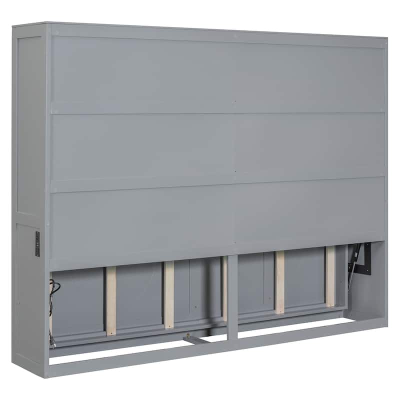 Murphy Bed Cabinet Bed with Circular Carving Pattern and Built-in Charging Station for a Multi-use Guest Room, Home Office