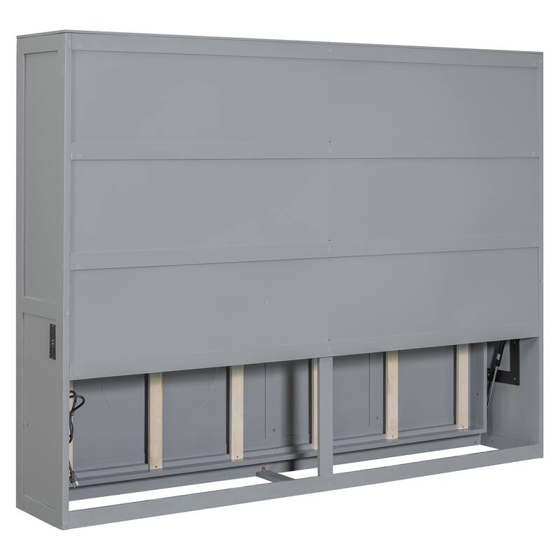 Queen Size Foldable Wall Bed with Space-Saving Cabinet, Gray