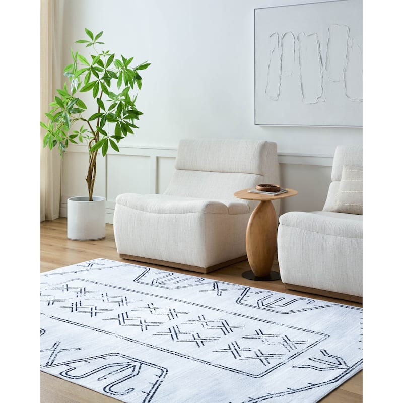 Livabliss Lavable Global Trellis Washable Area Rug - 7' 6" x 9' 5" - White/ Black