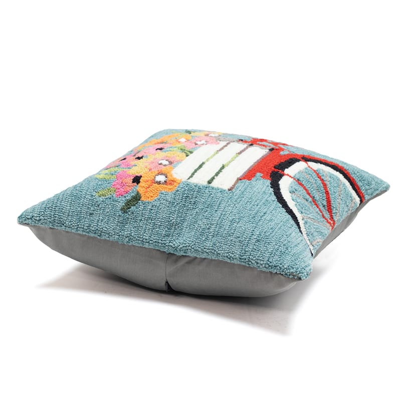 Liora Manne Frontporch Bike Ride Indoor/Outdoor Pillow Blue 18" Square