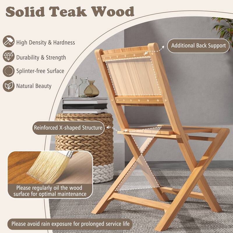 Gymax 2 PCS Folding Patio Chairs w/ Inclined Backrest Teak Wood