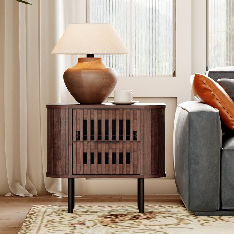 WAMPAT Fluted 2-Drawer Nightstand - Walnut - 2-drawer