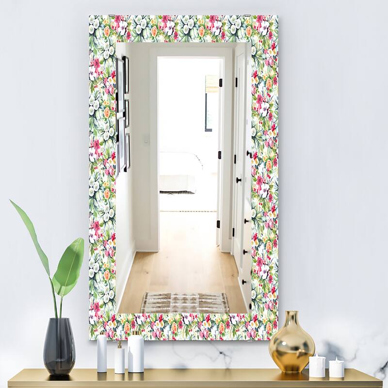 Designart 'Green Flowers 6' Traditional Mirror - Vanity Printed Mirror