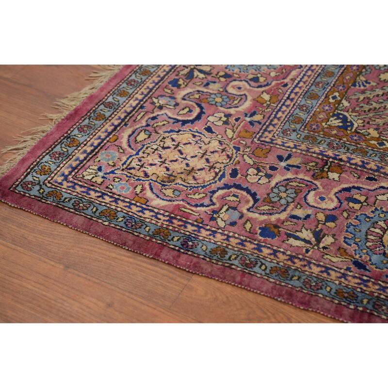 Hand Knotted Oriental 100% Silk Carpet Traditional Floral Beige & Ivories Kashan Area Rug - 6' 8'' X 4' 3''