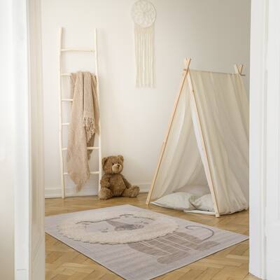 Kids Collection - Beige/Cream Textured Lion Area Rug